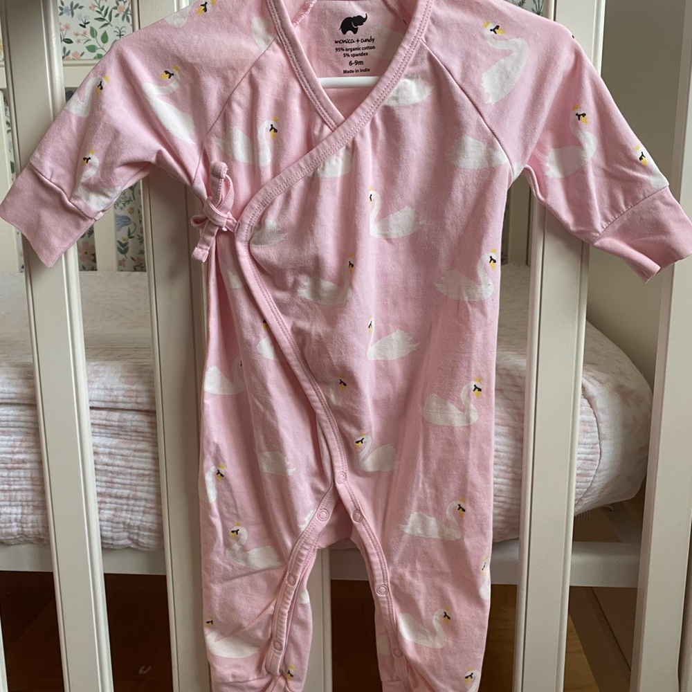 Monica + Andy Pink Swan Print Kids One Piece